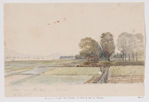 Paisagem com estrada de Tangkil para Cirebon e vista da enseada (âncora) de Cirebon, West Java