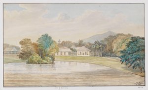 Paisagem com casa e lagoa, West Java
