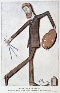Desenho animado sobre Kees Van Dongen (1877-1968), pintor francês de origem alemã. Desenho de Barrère, em "Fantasio" de 15/10/1921