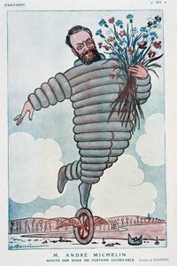 Desenho animado de André Michelin e Bibendum - Ilustração de Adrien Barrere (1877-1931) em "Fantasio" de 01/07/1923