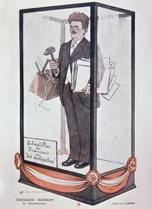 Desenho animado de Barrère sobre Herriot em Fantasio: "Edouard Herriot: o construtor "Amostra do francês que faz alguma coisa". de Adrien Barrere