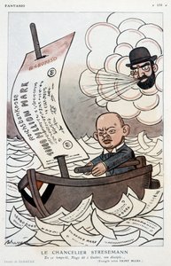 Desenho animado sobre o Chanceler alemão Gustav Stresemann (1878-1929) e a Desvalorização da Marca - Ilustração de Adrien Barrere (1877-1931) em "Fantasio" de 01/11/1923