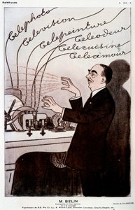 Imagem humorística sobre Belin e seu belinógrafo - por Barrère, em "Fantasio" de 01/12/1931 de Adrien Barrere