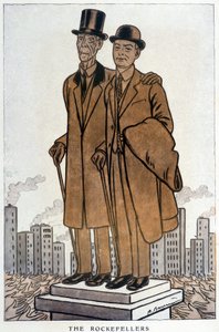 Les Rockefellers, senior e junior, american cresus - Ilustração de Adrien Barrere (1877-1931) em "Fantasio" de 01/03/1930 de Adrien Barrere