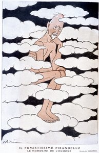 Retrato de Luigi Pirandello (1867 - 1936), dramaturgo italiano - Ilustração de Adrien Barrere (1877-1931) em "Fantasio" de 01/08/1925 de Adrien Barrere