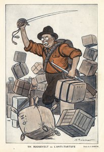 Retrato de Theodore ROOSEVELT (1858-1919) ou o anti Tartufe (Tartufo) em "Fantasio" de 01/02/1913 - Ilustração de Adrien Barrere (1877-1931) de Adrien Barrere