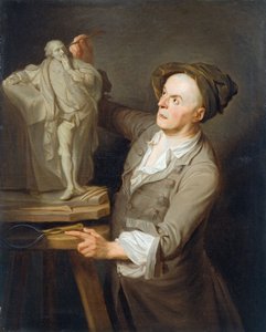 Louis-François Roubiliac (1695-1762) Modelando seu monumento a Shakespeare (óleo sobre tela) de Adrien Carpentiers