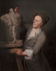 Louis-François Roubiliac modelando seu monumento a Shakespeare, entre 1760 e 1761. de Adrien Carpentiers