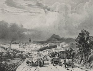 Vista geral de Riom, Auvergne, 1829. de Adrien Dauzats