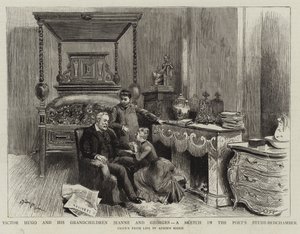 Victor Hugo e seus netos Jeanne e Georges, um esboço no estudo do poeta-Bedchamber de Adrien Emmanuel Marie