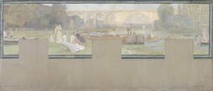 Esboço para a Câmara Municipal de Nogent-sur-Marne: Le repos - la navigation, primavera de 1889 (óleo sobre tela) de Adrien Karbowsky