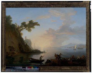 Costa napolitana com pescadores ao nascer do sol