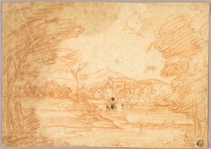 Paisagem fluvial com edifícios de Adrien Manglard