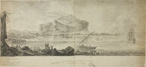 Vista da cidade e do porto de Palermo com vista para o Monte Pellegrino de Adrien Manglard