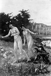 Gravura de Adrien Moreau (1843-1906) ilustrando "Candide" de François Marie Arouet dit Voltaire (1694-1778).