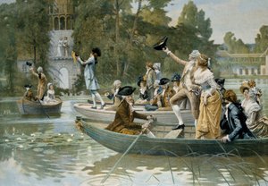 Serenata au Peer Trianon, ilustração de uma serenata em homenagem à Rainha Maria Antonieta (1755-1793), antes de 1789, gravada por Adrien Moreau (1843-1906)