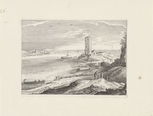 Paisagem marítima com a ruína de uma torre de Aegidius Sadeler (II) (attributed to)