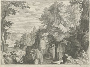 Paisagem montanhosa com um eremita de Egidius  Sadeler (II)