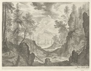 Paisagem da floresta com cachoeira Paisagens montanhosas do Tirol (título da série) de Egidius  Sadeler (II)