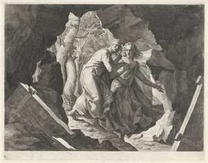 Dante e Virgil entram no inferno através de um portão de Egidius  Sadeler (II)