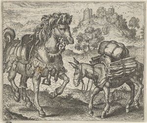 Fábula do Burro Insatisfeito e do Cavalo de Guerra de Egidius  Sadeler (II)