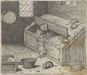 Fábula do Gato Velho e os Ratos de Egidius  Sadeler (II)