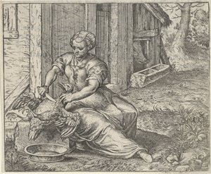 Fábula da Mulher e a Galinha de Egidius  Sadeler (II)
