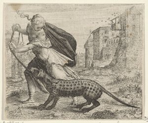 Fábula da mulher com um gato civeta de Egidius  Sadeler (II)