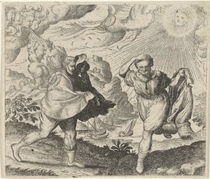 Fábula do vento, sol e caminhantes de Egidius  Sadeler (II)