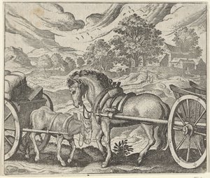 Fábula do cavalo e burro insatisfeitos de Egidius  Sadeler (II)
