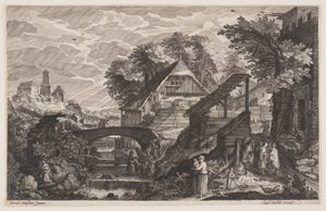 Casas de campo à direita de um rio, de Oito cenas da Boémia de Aegidius Sadeler II