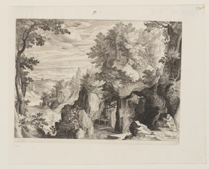 Paisagem de montanha com um eremita de Aegidius Sadeler II