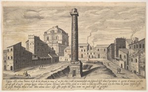 Ilustração 31: vista da coluna de Trajano, mostrada com seu pedestal escavado na terra, su ..., 1606. de Aegidius Sadeler II
