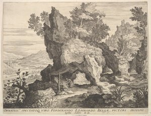 Paisagem rochosa com São Jerônimo. de Aegidius Sadeler II