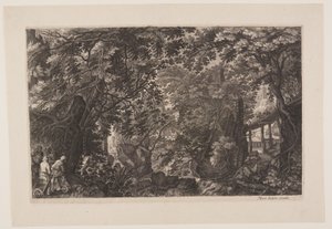Oitava cena: Uma floresta com uma ponte de madeira, de Eight Scenes from Bohemia de Aegidius Sadeler II