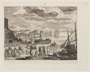 Costa marítima com pescadores e peixarias de Aegidius Sadeler II