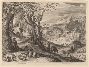 novembro e dezembro de Aegidius Sadeler II after Paul Bril
