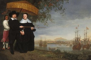 VOC Comerciante Sénior com a sua Esposa e um Servo Escravizado de Aelbert Cuyp (circle of)