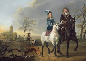 Dama e Cavalheiro a Cavalo, c. 1655, retrabalhado 16601665. de Aelbert Cuyp