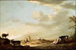 Paisagem, com, boiada, e, figuras