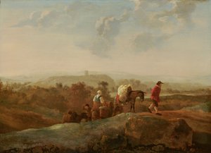 Camponeses migrantes numa paisagem meridional de Aelbert Cuyp