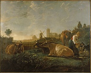 Leiteira e gado perto de Dordrecht ... (pintura sobre tela) de Aelbert Cuyp