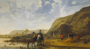 Paisagem do rio com cavaleiros, 1655 de Aelbert Cuyp