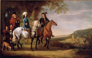 Os Nobres Holandeses andam a cavalo. Pintura de Albert (Aelbert ou Aelbrecht) Cuyp (1620-1691) Sol do século XVII. 119x152,5 cm Paris, musee du Louvre de Aelbert Cuyp