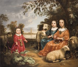 Três raparigas com ovelhas numa paisagem de Aelbert Cuyp