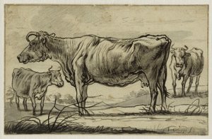Três vacas no pasto (Lugt 16) de Aelbert Cuyp