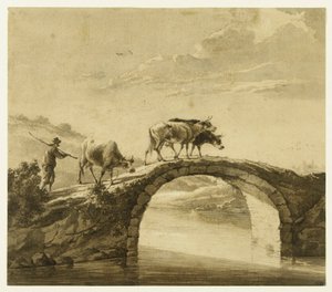 Três vacas numa ponte (Lugt 16) de Aelbert Cuyp