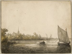 Vista de IJsselmonde vista do outro Maas, C. 1640 de Aelbert Cuyp