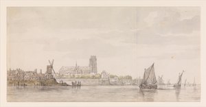 Vista da Groote Kerk em Dordrecht a partir do rio Maas de Aelbert Cuyp