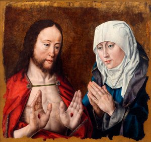 Cristo mostrando a sua mãe as feridas nas unhas em suas mãos, c. 1490